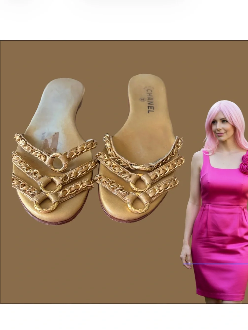 CHANEL Vintage Gold Espadrille Sandals